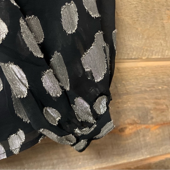 SOLD Talbots Blouse Clip Silver Dots Tie Back Black Silver Sheer Cocktail NWT L - Picture 9 of 11